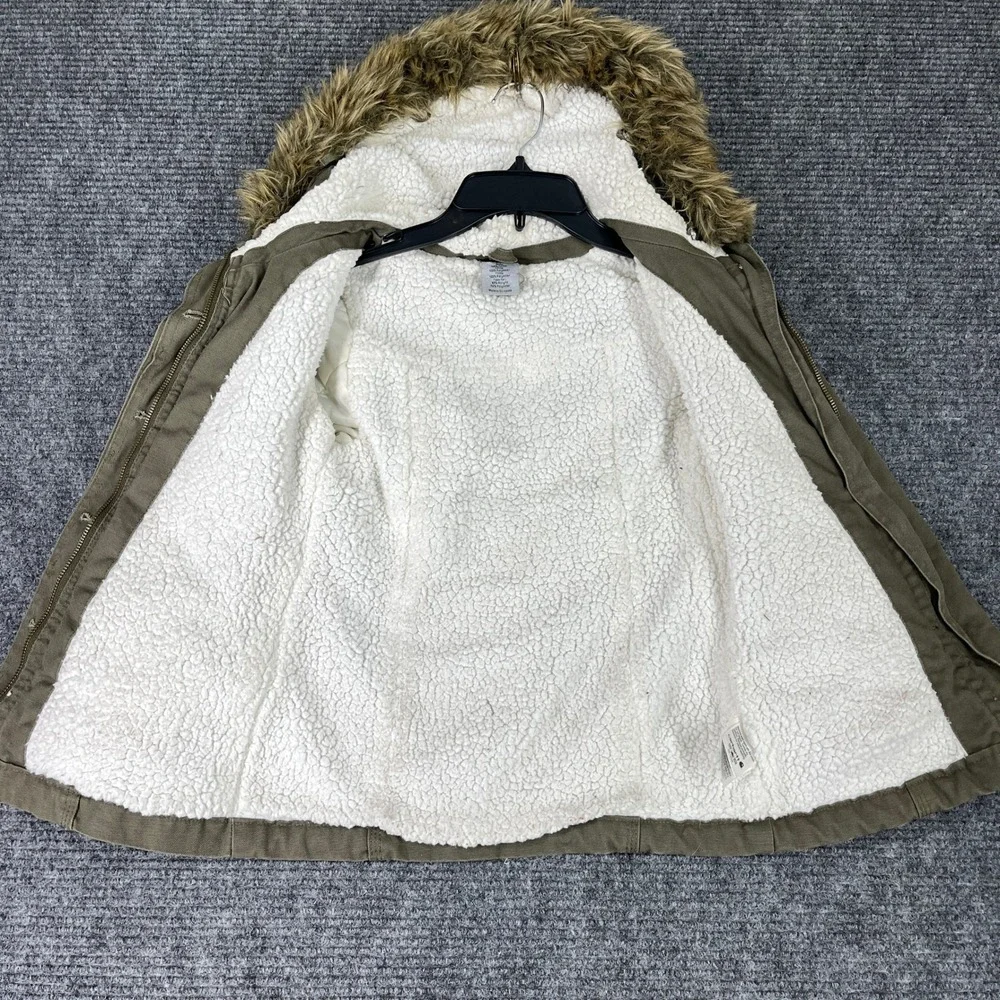 Carhartt Canvas Parka Jacket Youth 6X Sherpa Lined Faux Fur Hood Rugged Coat